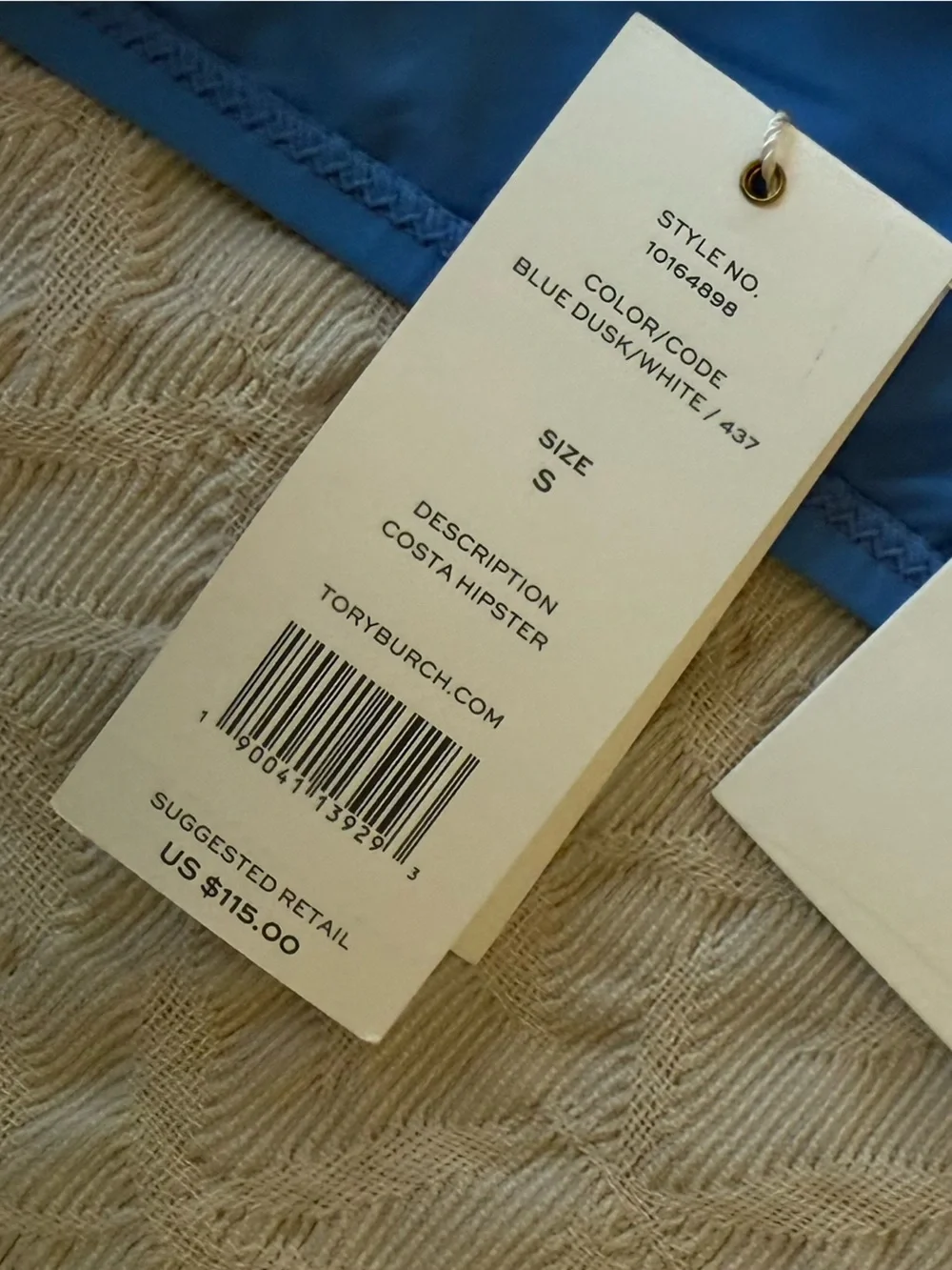 Tory Burch Blue with White Smocked Ruffle Bikini Bottom